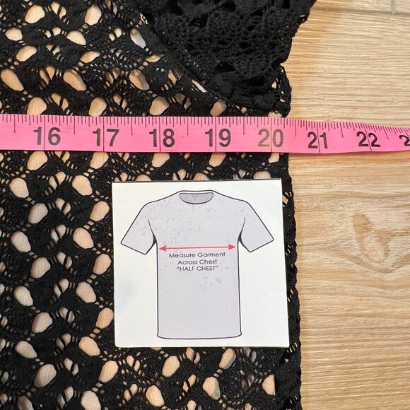 Design Lab Black  Boho Retro Crochet Mini Dress with Bell Sleeves (L) - Picture 11 of 13